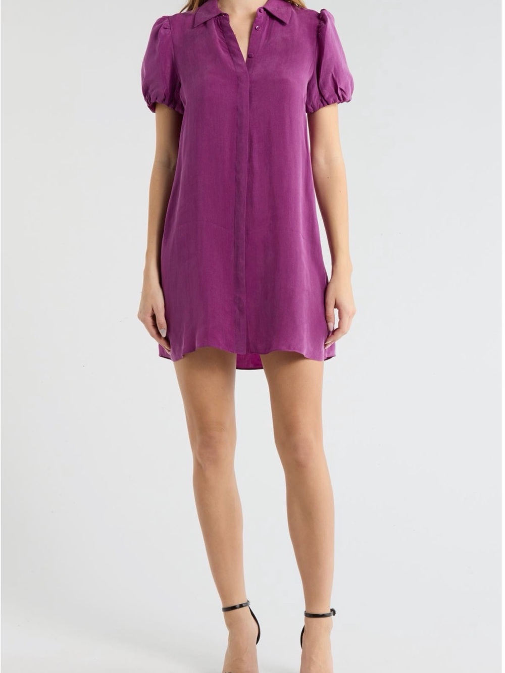Alice + Olivia Purple Puff-Sleeve Shirt Mini Dress